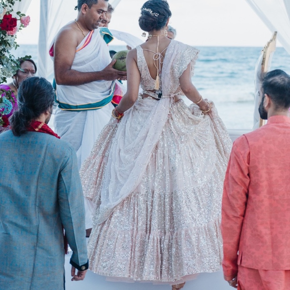 Seema gujaral  pale pink  / champagne Bridal lengha worn for 5 hours